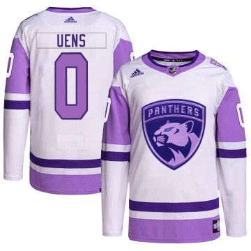 Authentic Adidas Youth Zachary Uens Florida Panthers Hockey Fights Cancer Primegreen Jersey - White/Purple